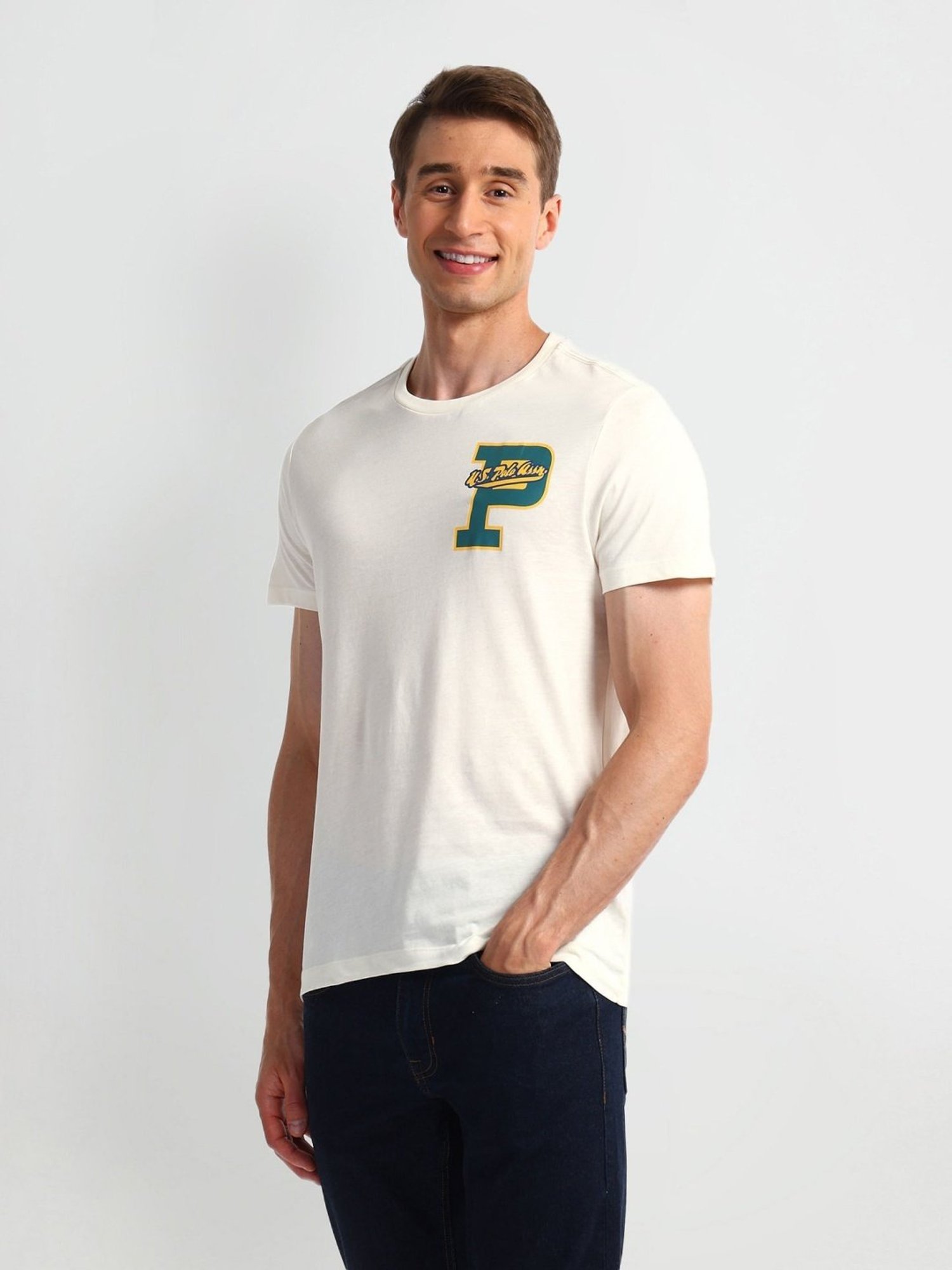 U.S. Polo Assn. White Cotton Slim Fit Printed T-Shirt