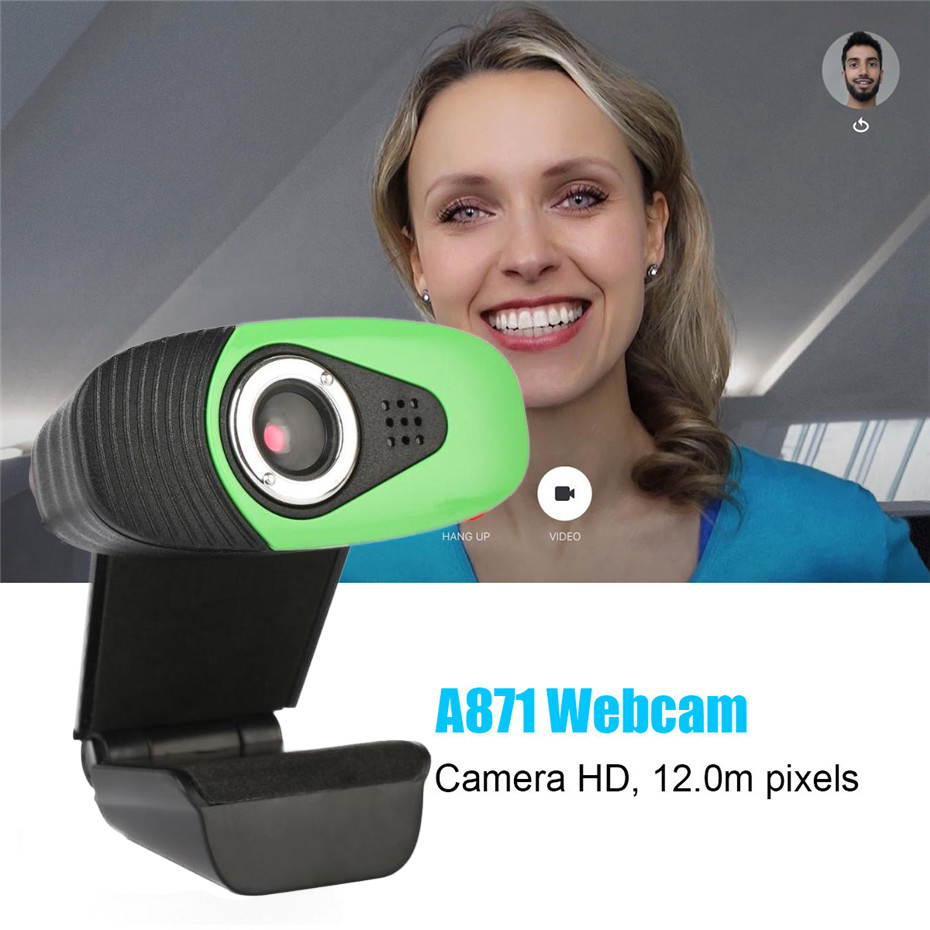 HXSJ A871 Webcam HD 480P PC Camera with Absorption Microphone MIC for Skype for Android TV Rotatable Computer Camera USB Web Cam- Green