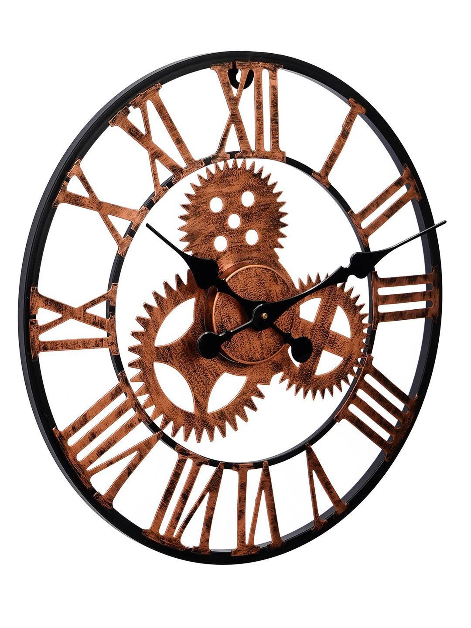 CHRONIKLE Round Black & Copper Rose Gold Iron Wall Clock