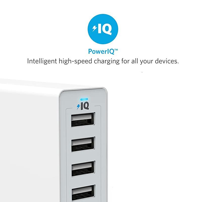 60W 10-Port USB Wall Charger, PowerPort 10 for iPhone Xs/XS Max/XR/X/8/7/6s/Plus, iPad Pro/Air 2/Mini, Galaxy S9/S8/S7/Plus/Edge, Note 8/7, LG, Nexus, HTC and More