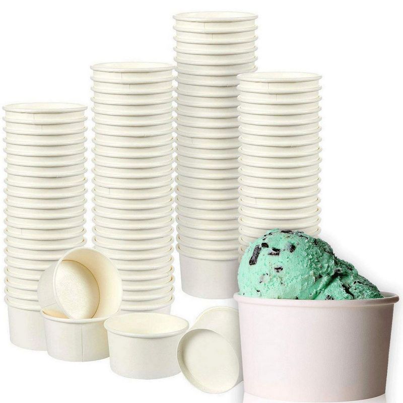 Juvale 200-Pack 8 oz White Disposable Paper Ice Cream Sundae Treat Cup Dessert Bowls Party Supplies