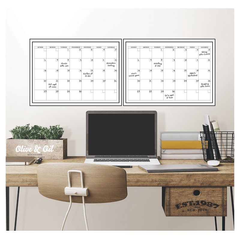 Wall Pops!  2pk Dry Erase Calendar 17.5" x 24" - White/Black