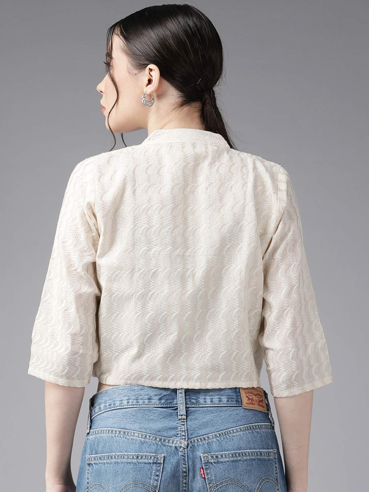 Mafadeny Black Striped Shrug