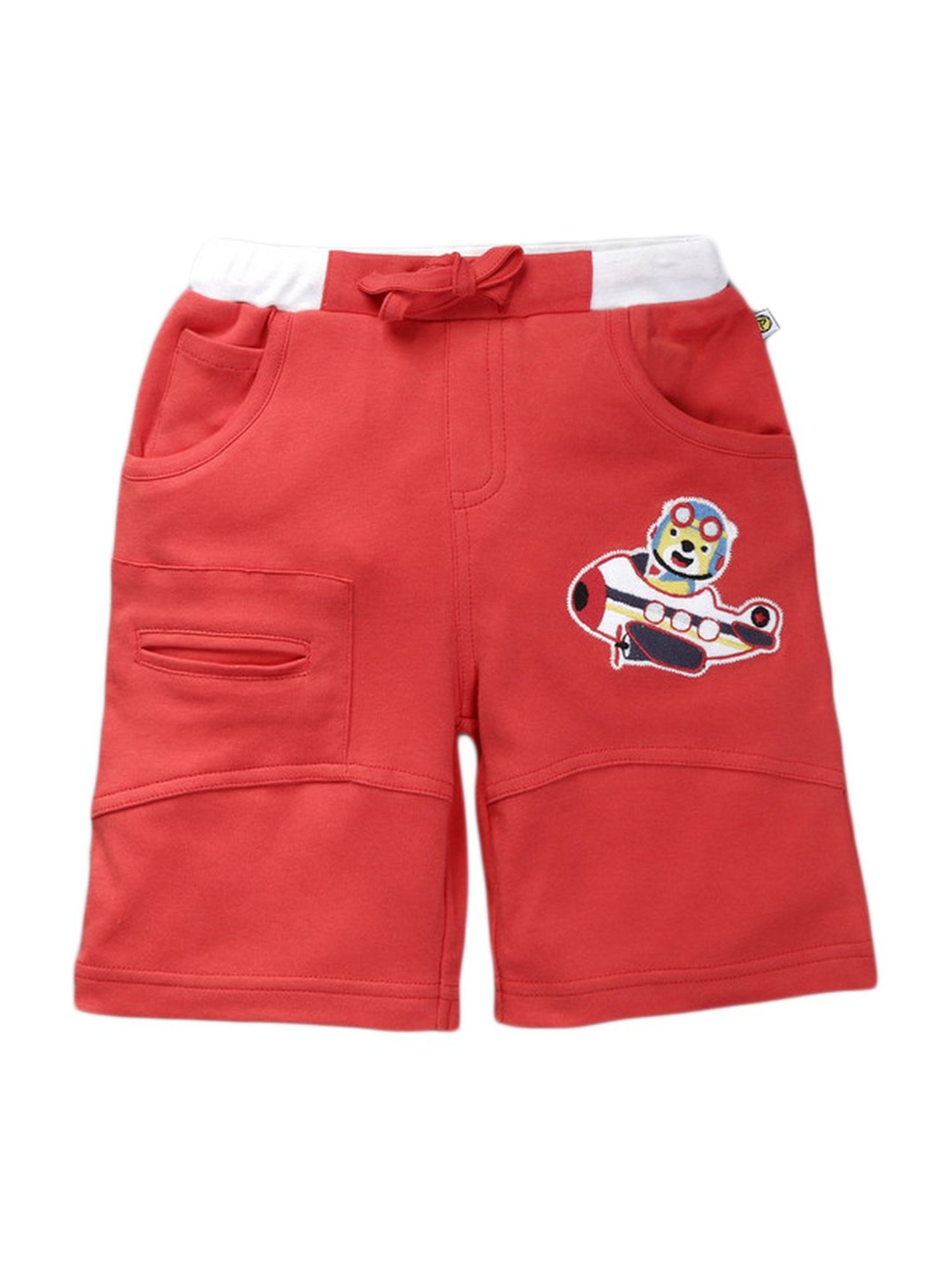 Pranava Kids Red Cotton Patch Work Shorts