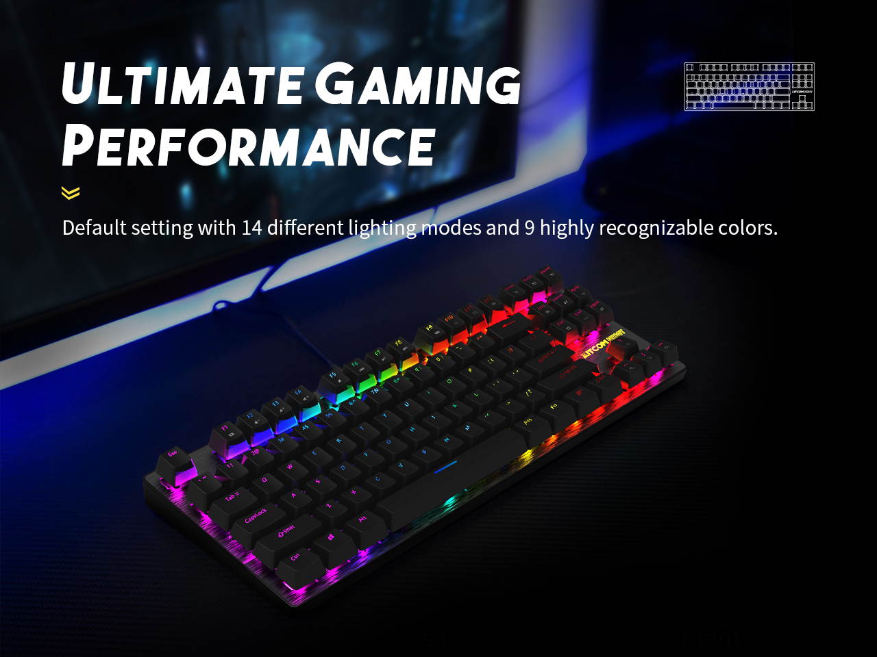 KITCOM TKL RGB Mechanical Gaming Keyboard NK60T Linear/Quiet-Red Switch Fast Actuation Compact 87 Keys Tenkeyless Detachable USB Type-C NKRO Computer Laptop Wired Keyboard for Windows PC/MAC Gamers