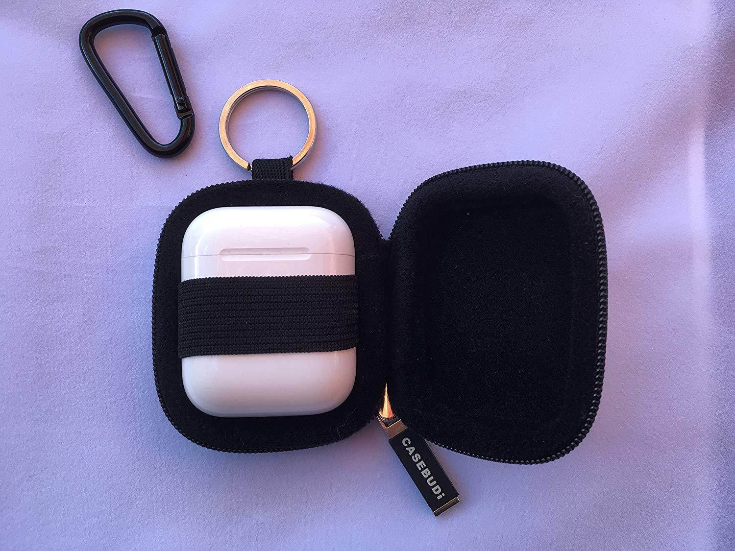 CASEBUDi Tough Travel Case for Apple AirPods | Key Ring and Carabineer | Use as Keychain | Sturdy, Stylish, Ballistic Nylon, Impact Protection for Travel or Storage