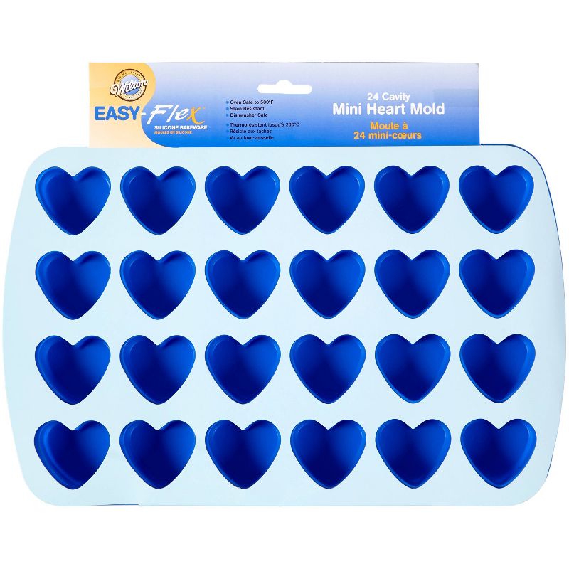 Wilton 24 Cavity Easy Flex Silicone Heart Mold for Ice Cubes, Geletin Baking & Candy