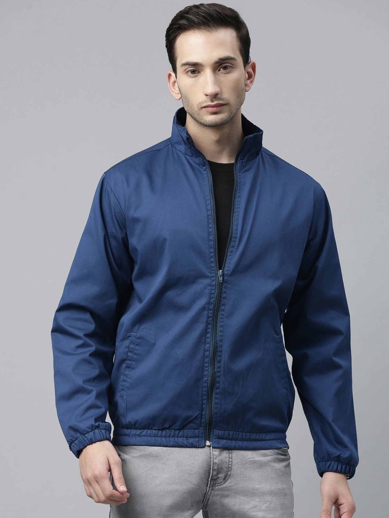 CINOCCI Blue Cotton Slim Fit Jacket