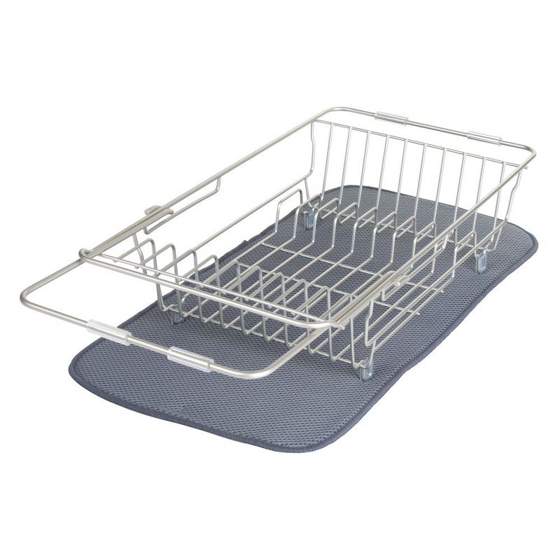 mDesign Kitchen Counter Dish Drying Rack & Microfiber Mat, Set of 2 - Satin/Gray