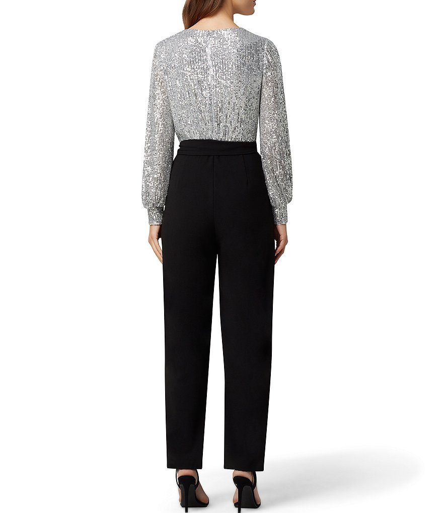 Tahari ASL Sequin Long Sleeve Crepe Jumpsuit