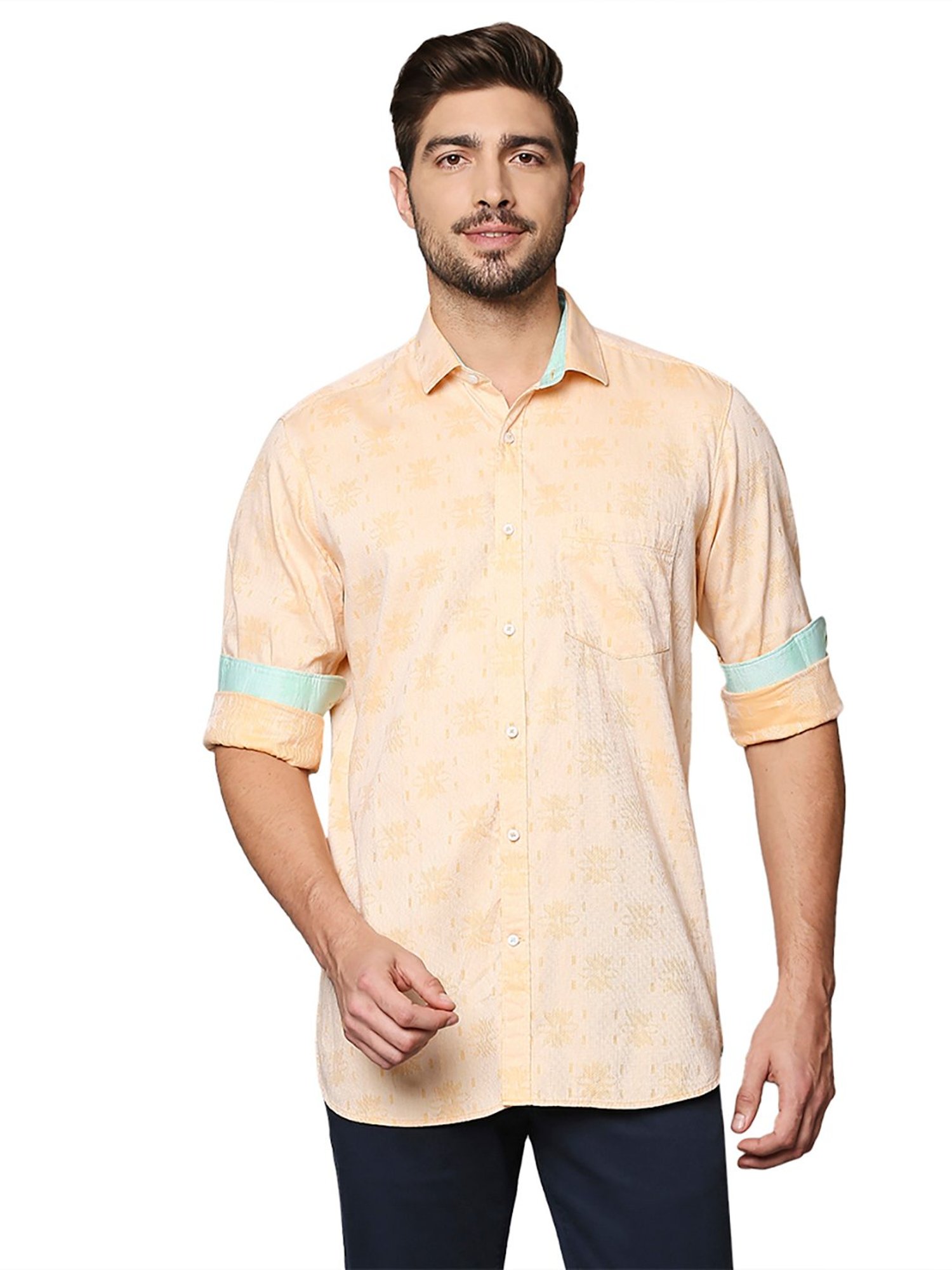 Raymond Yellow Regular Fit Textured Shirt