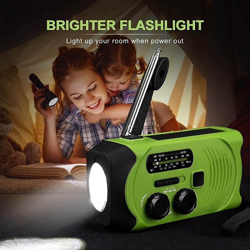 Emergency Solar Hand Crank Portable Radio  Self Powered NOAA Weather Radios Survival Kit with AMFMWB LED Flashlight Power Display 2000mAh Power Bank and SOS Alarm for Hurricane Storm