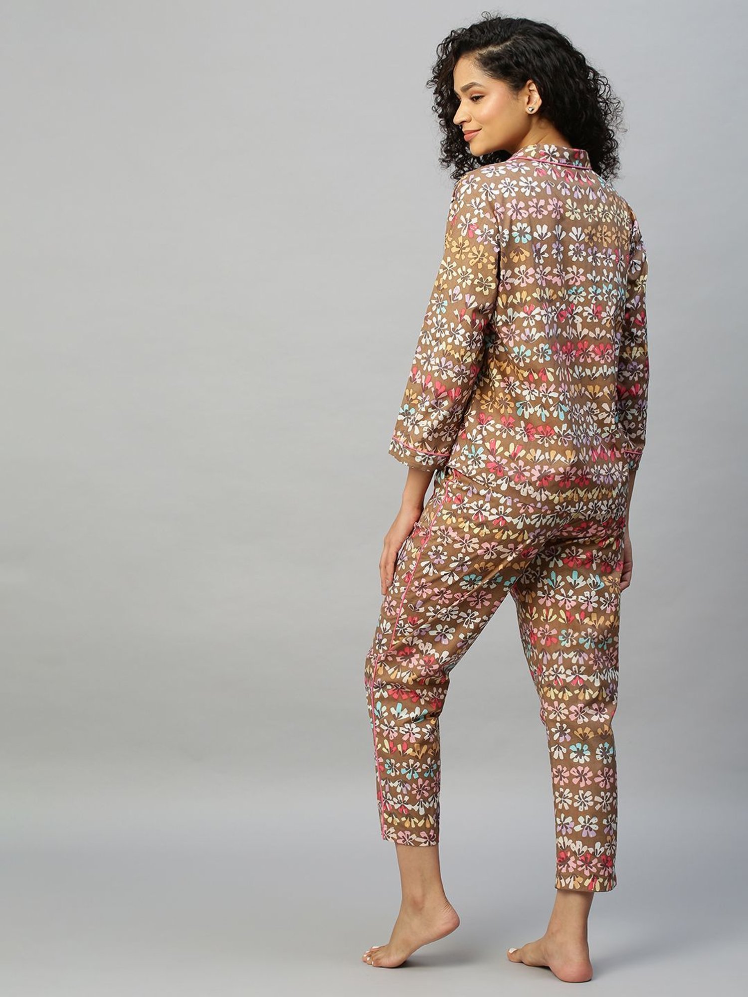 Chemistry Multicolor Cotton Floral Print Shirt With Pyjamas