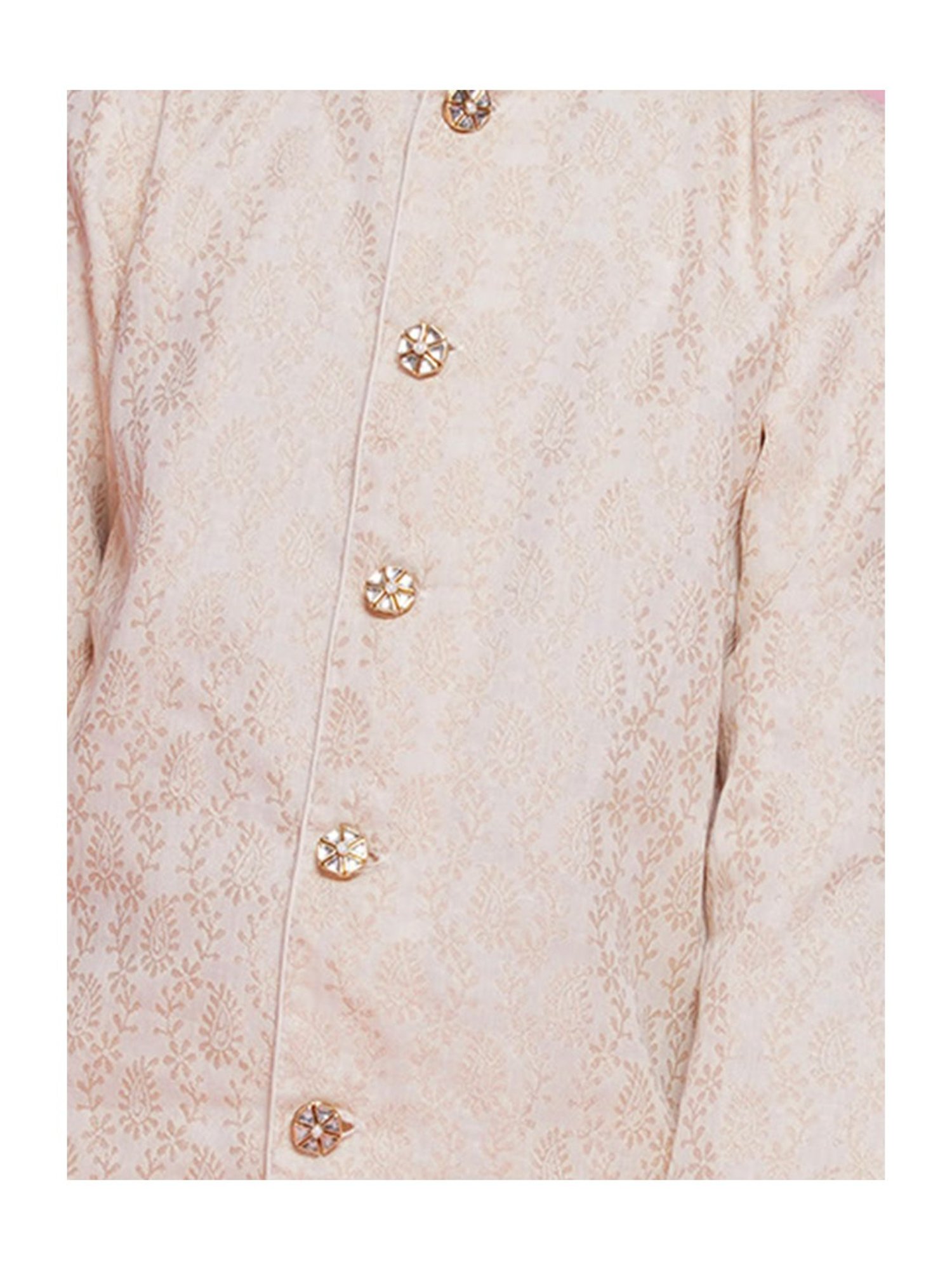 Little Bansi Kids Cream Embroidered Full Sleeves Sherwani with Dhoti