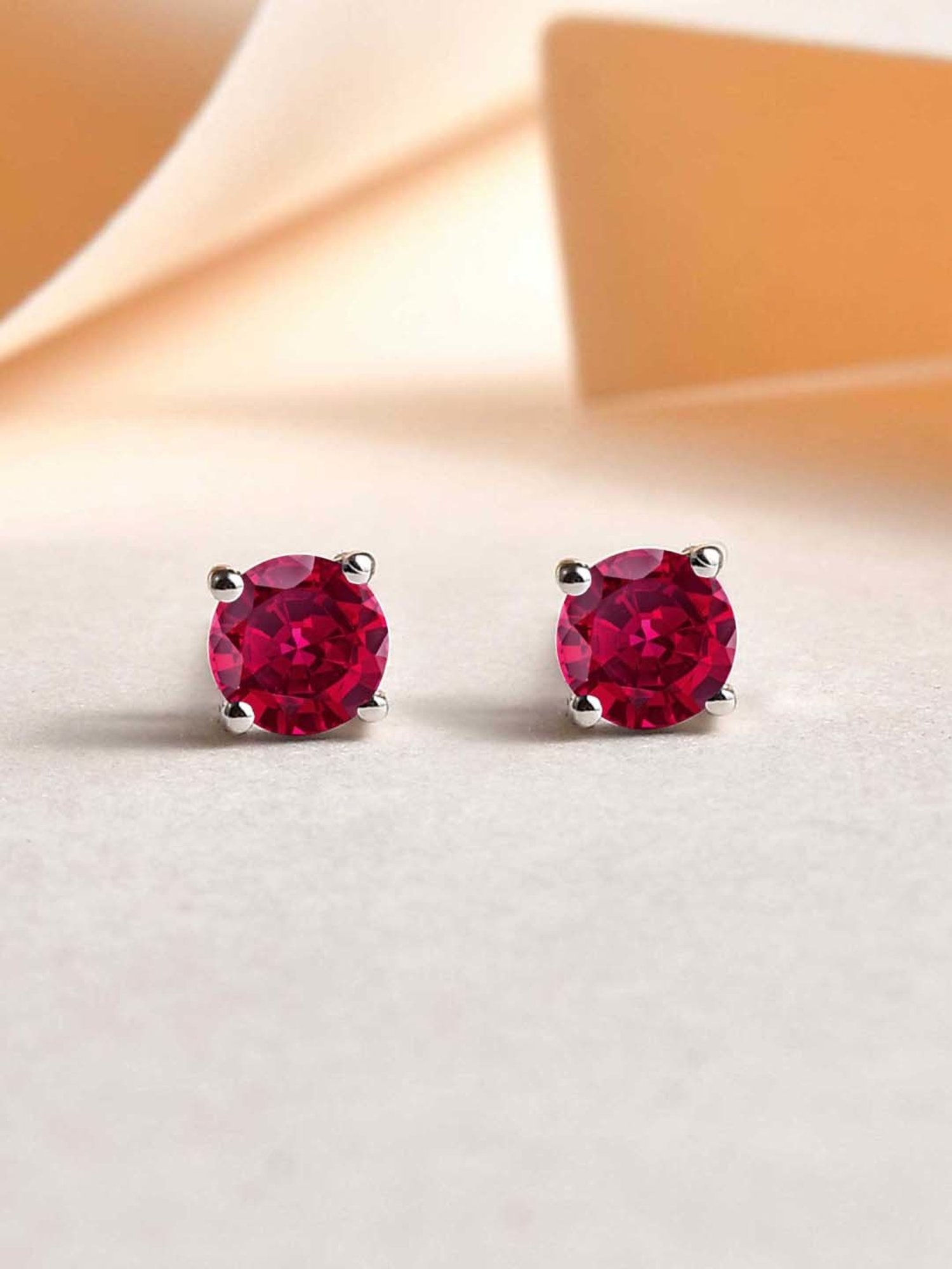 Ornate Jewels 92.5 Sterling Silver Red Ruby Stud Earrings for Women