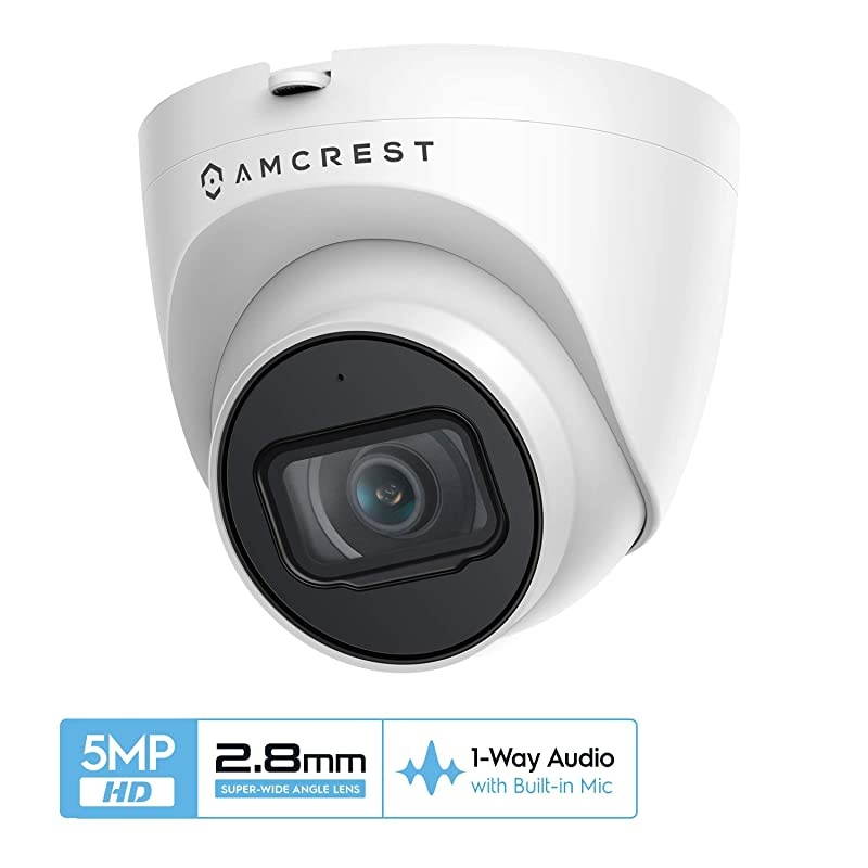 5MP UltraHD Outdoor Security IP Turret PoE Camera with MicAudio 5Megapixel 98ft NightVision 28mm Lens IP67 Weatherproof MicroSD Recording 256GB White IP5MT1179EW28MM