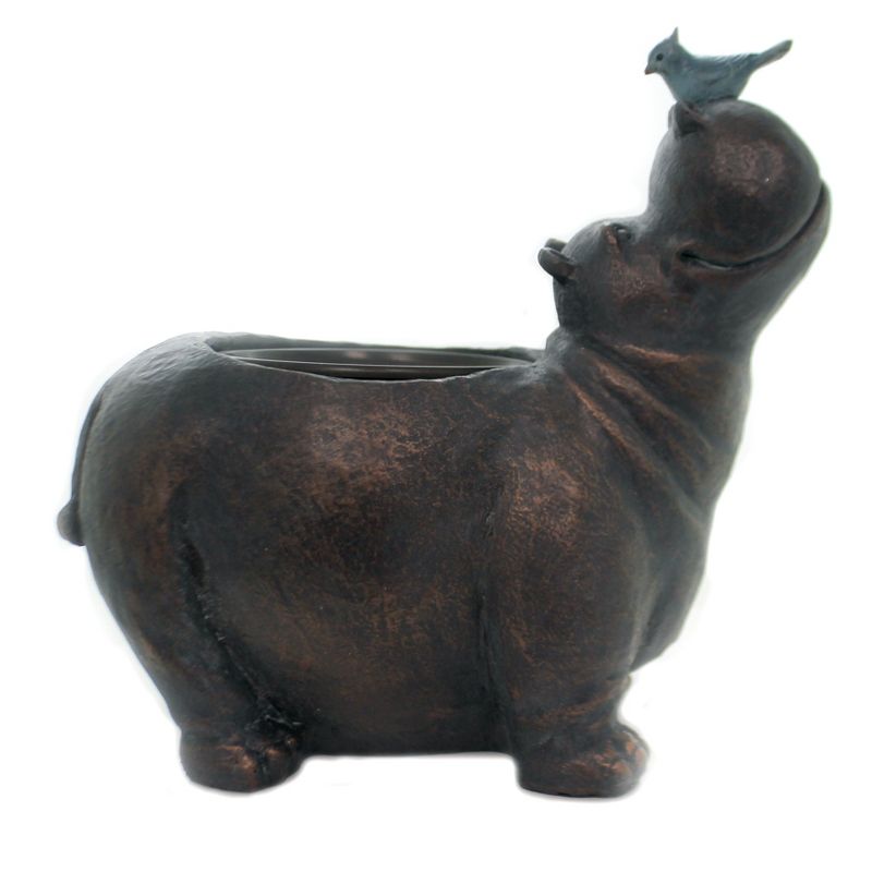 Home & Garden 11.0" Hippo With Bird Planter Plant Garden Decor Roman, Inc  -  Planters