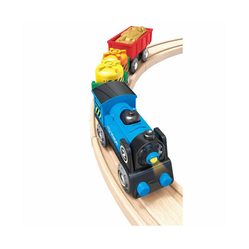 Hape Kids Toddler Wooden Magnetic Battery Powered Rolling Stock Cargo Railway Train Engine Toy Kit Set