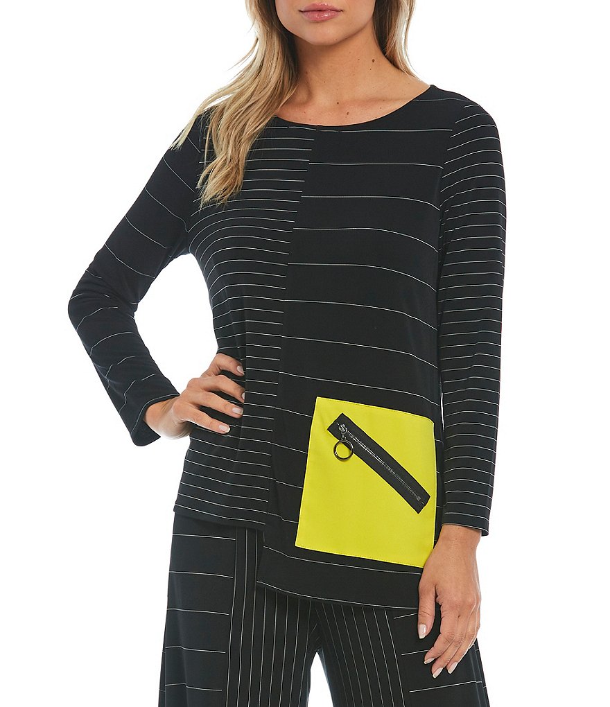 IC Collection Multi Directional Pin Stripe Round Neck Long Sleeve Coordinating Tunic