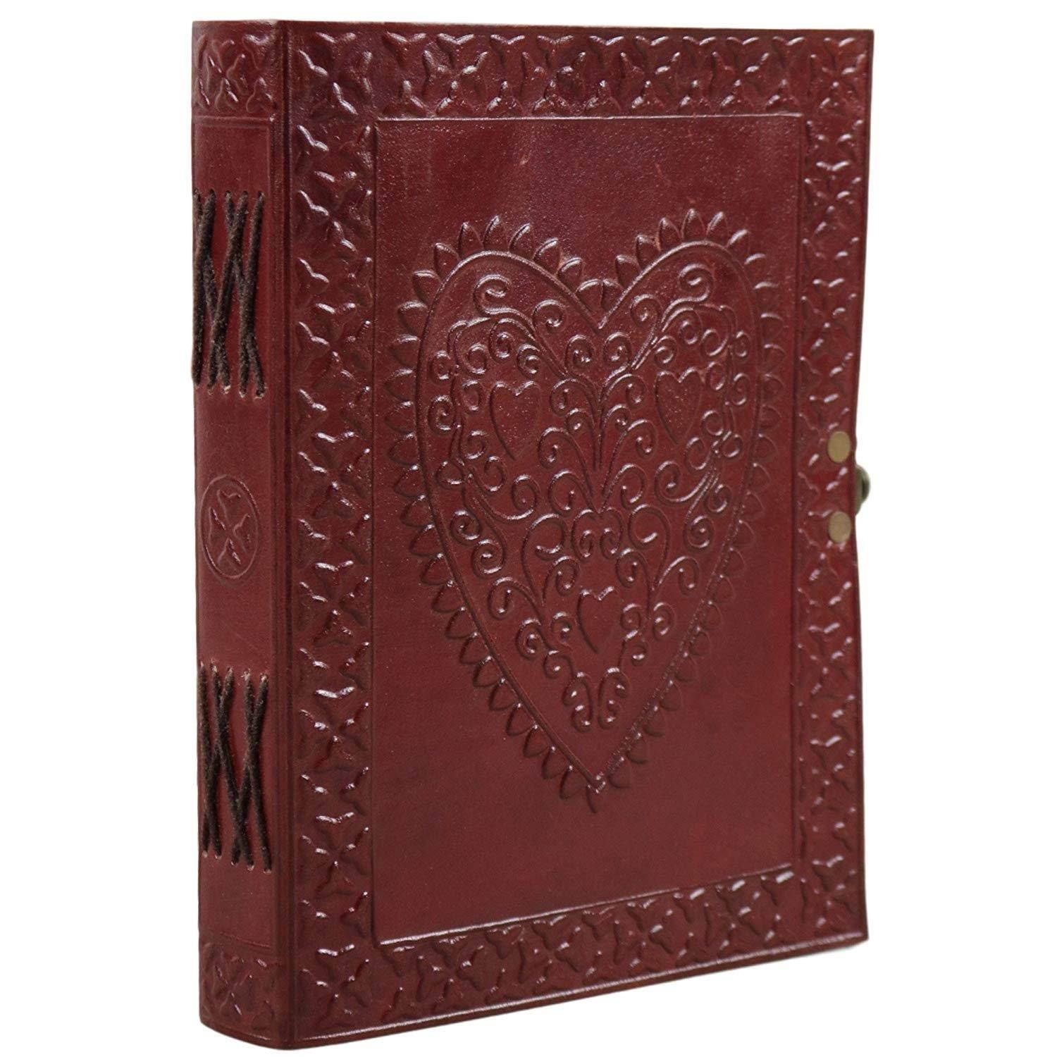 Handmade Large 8" Embossed Leather Journal Celtic two latches blue stone blank personal Diary notebook refillable journal gift (design 1)