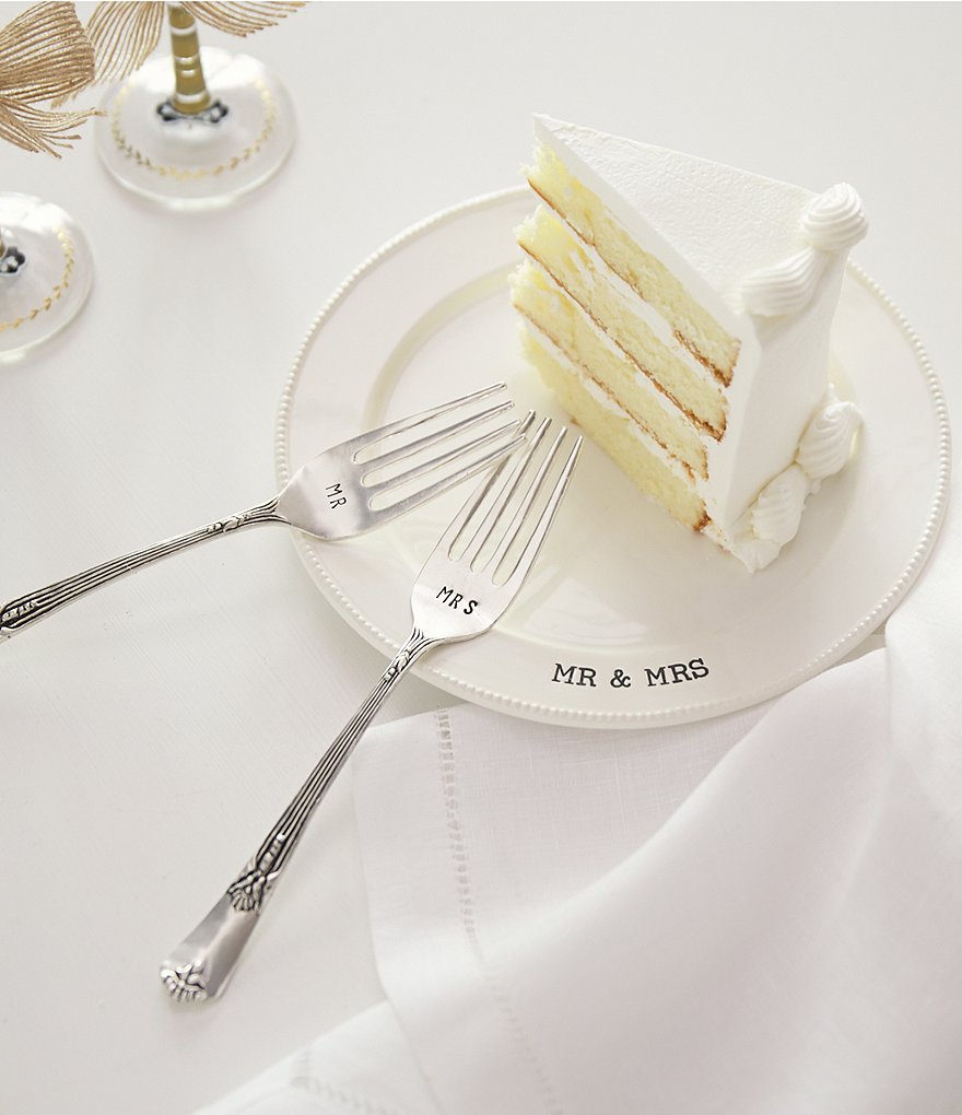 Mud Pie Wedding Collection Mr. & Mrs. Cake Testing Plate with 2 Forks