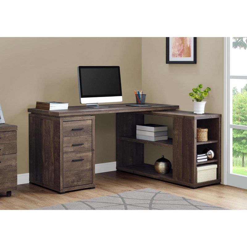 Monarch Specialties Computer Desk L-Shaped Corner Desk with storage, Left or Right Facing, 60"L, Brown Reclaimed Wood Look