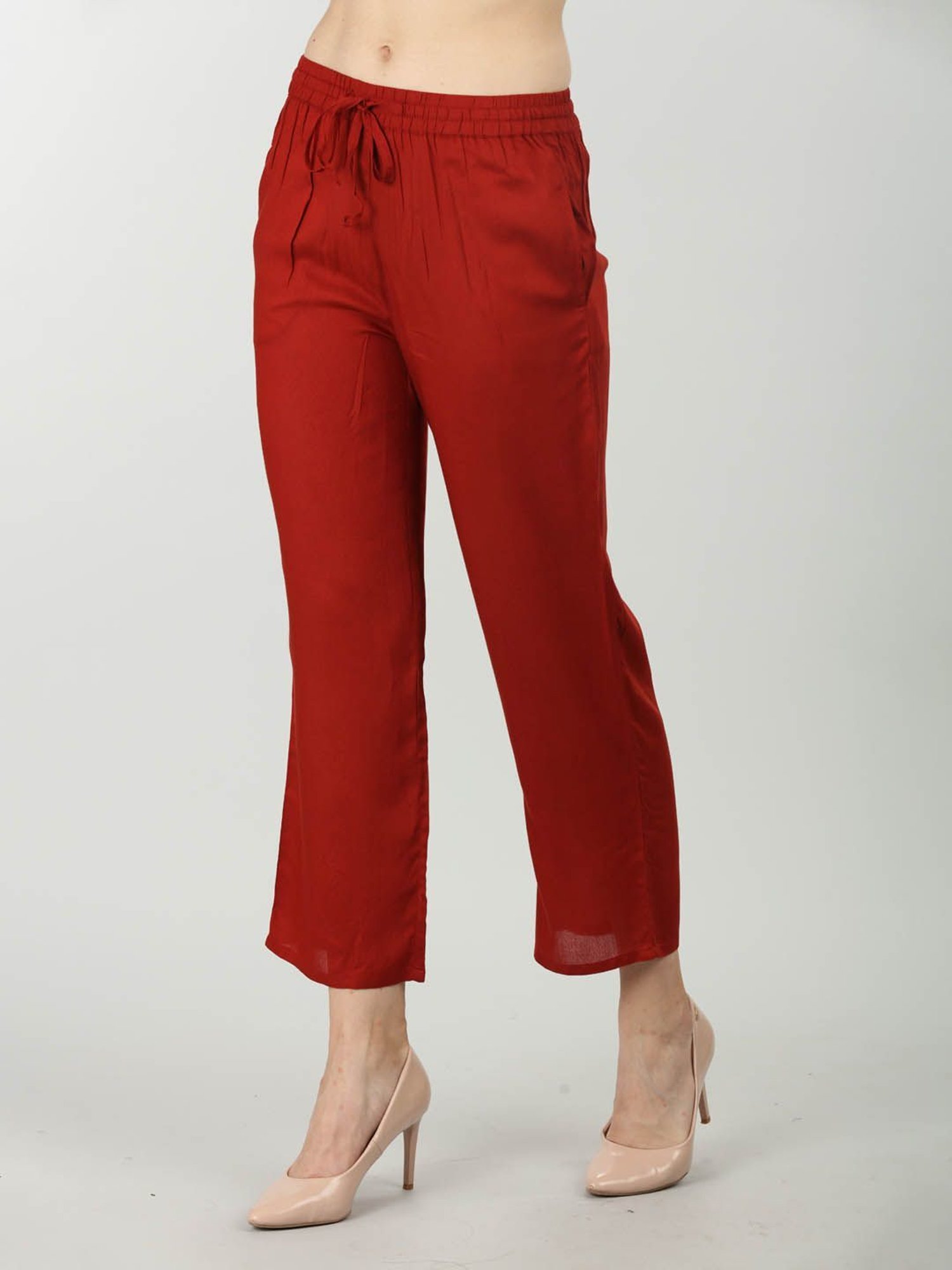 Mustard Maroon Rayon Regular Fit Pants