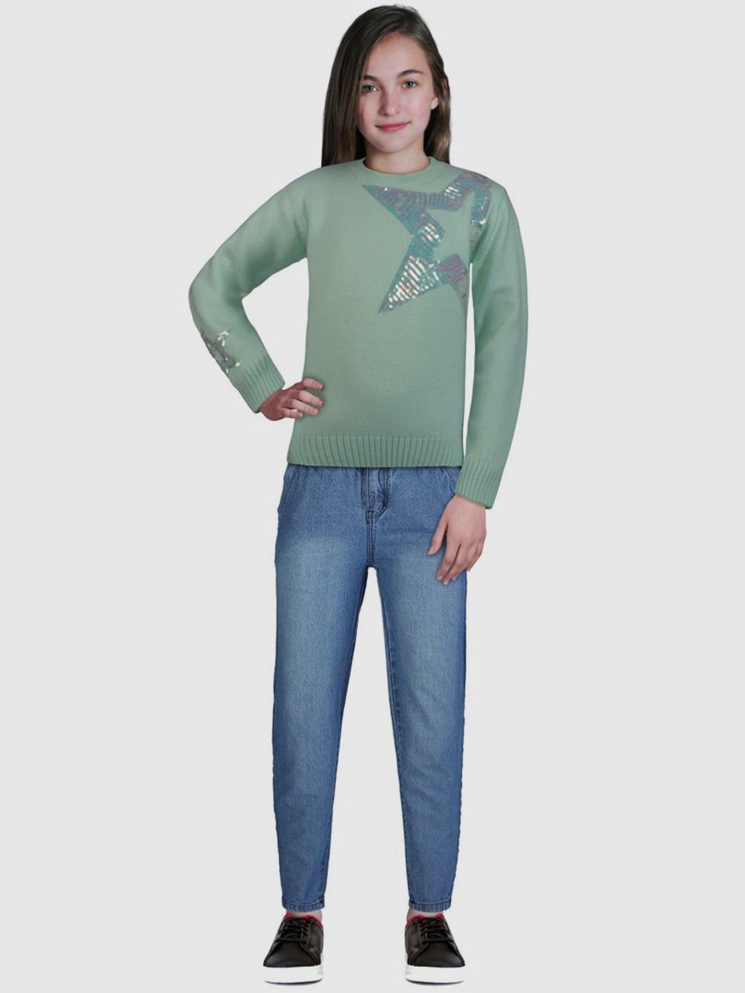 Elle Kids Black Solid Full Sleeves Sweater