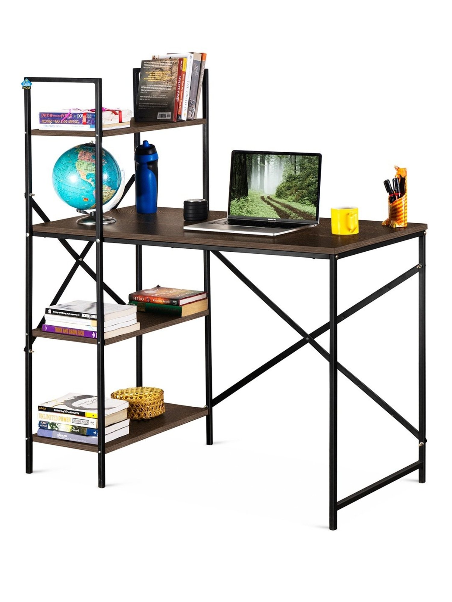 Delite Kom Victor Flowery Wenge Black Metal Free Standing Study Table