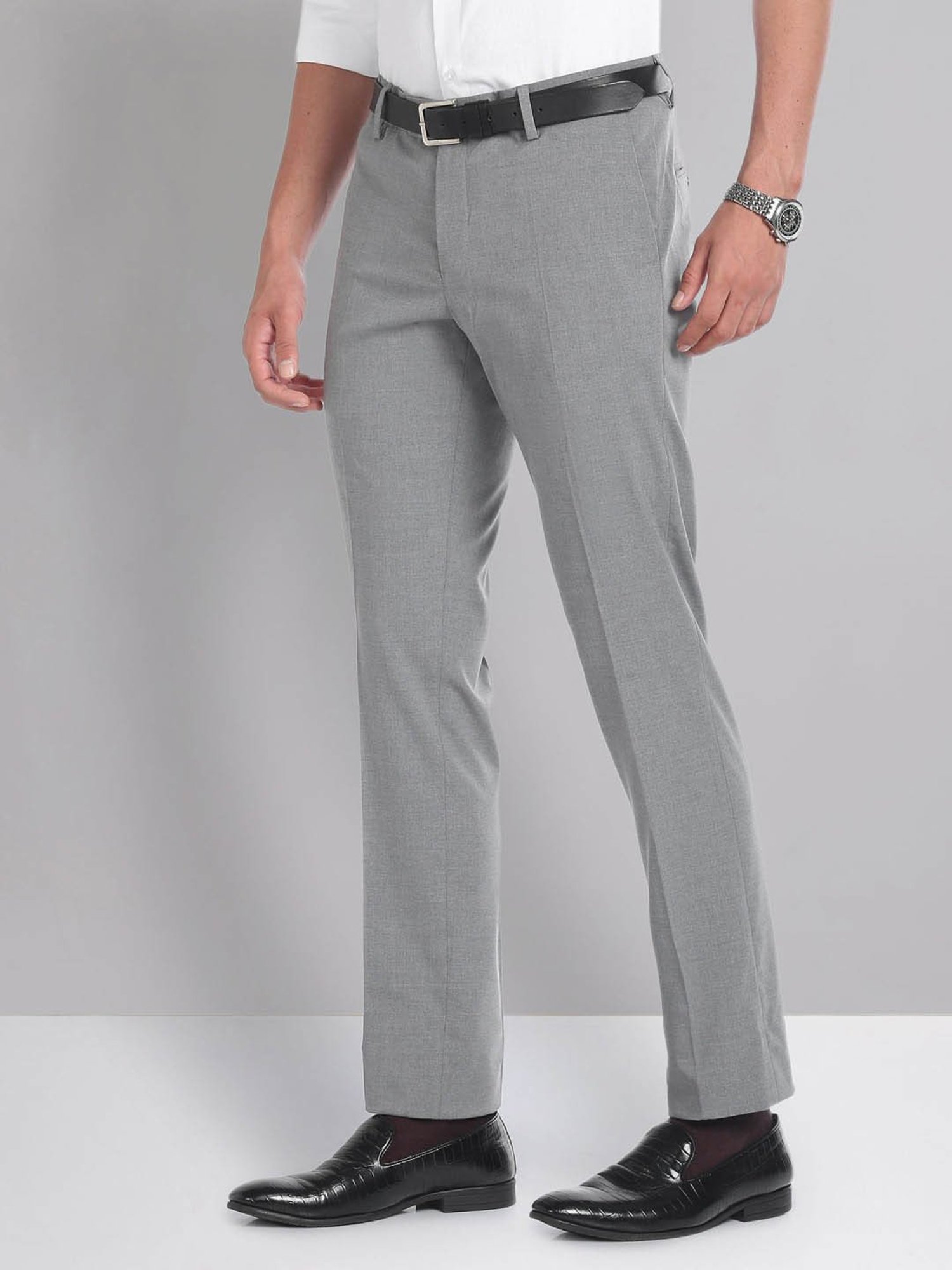 AD by Arvind Grey Slim Fit Trousers