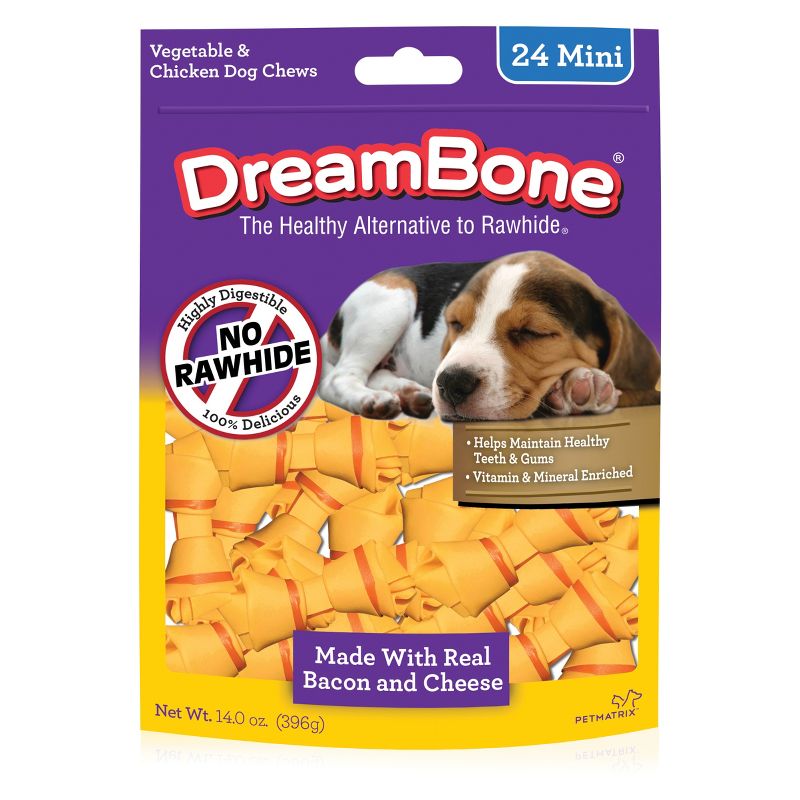 DreamBone Rawhide Free  Dog Chews Bacon & Cheese Mini Bones Dog Treats - 24ct