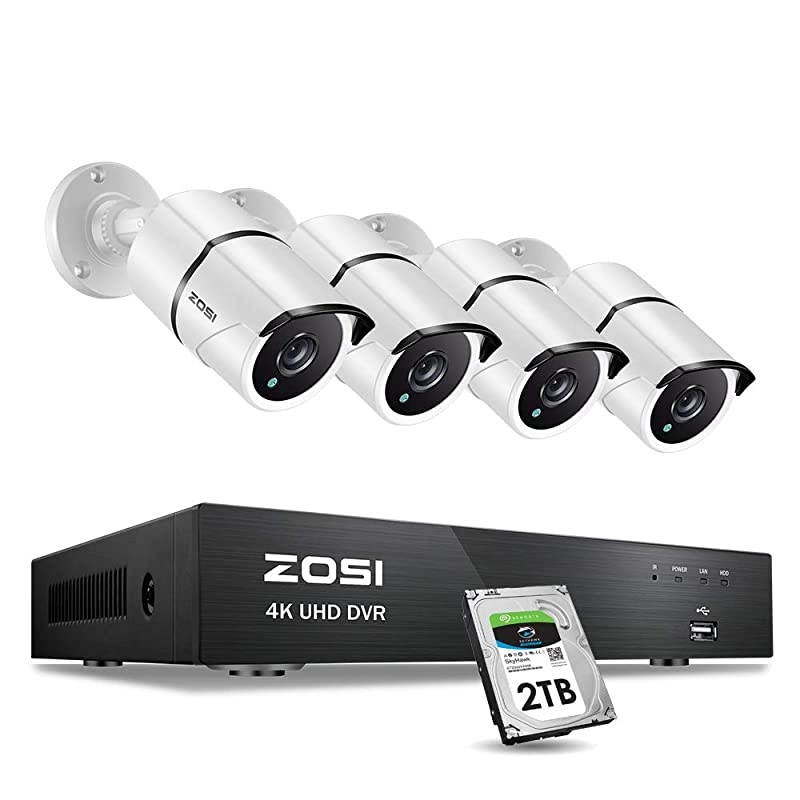 4K Ultra HD Security Cameras System, 8 Channel H.265+ 4K (3840x2160) Video DVR with 2TB Hard Drive and 4 x 4K (8MP) Ip67 Bullet Weatherproof Surveillance Cameras