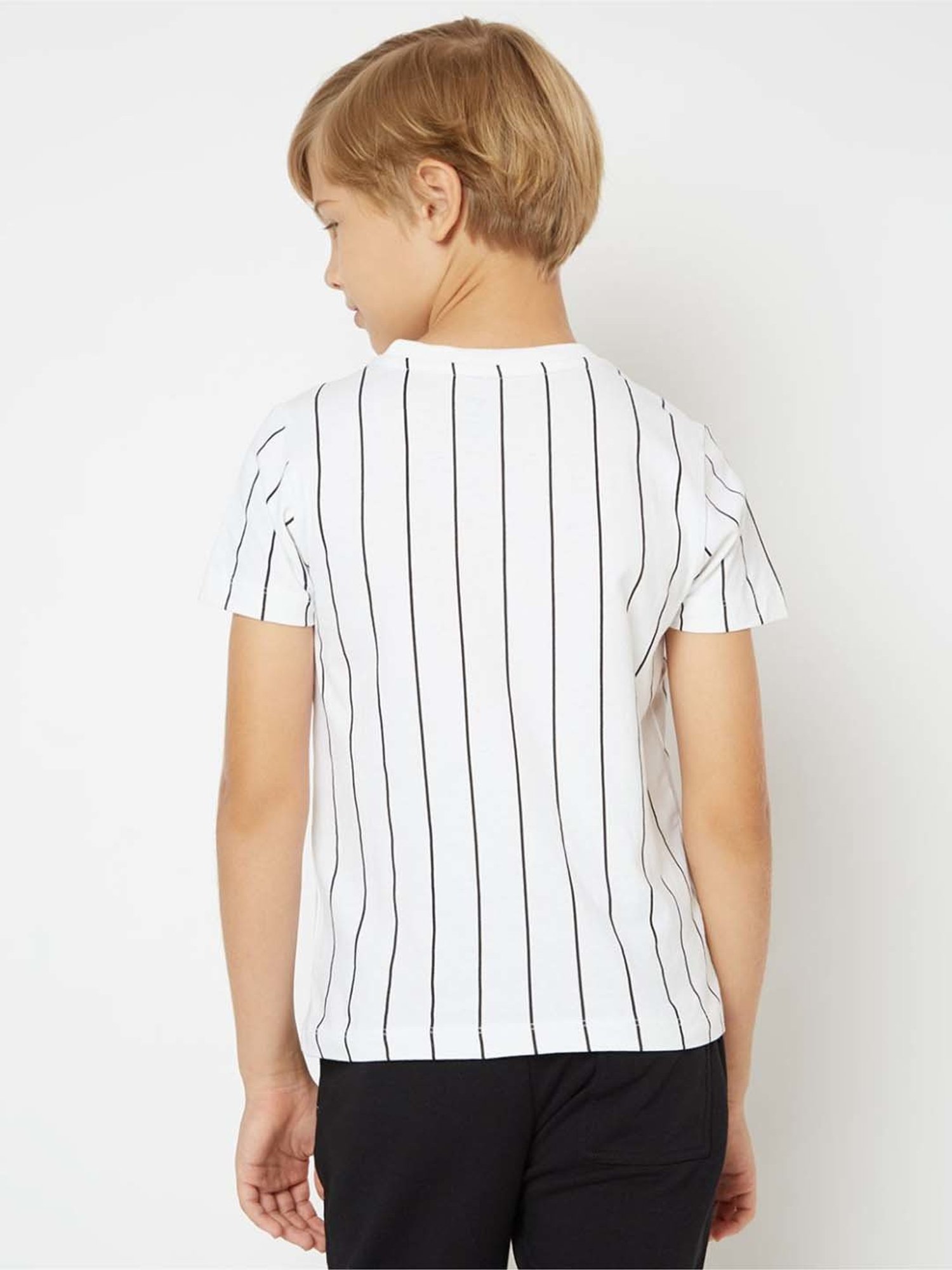 Gas Kids White Cotton Striped T-Shirt