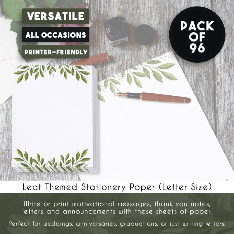 Stationery Paper - 96 Pack Leaf Themed Printer Friendly Letter Size Sheets - 8.5 x 11 Inches
