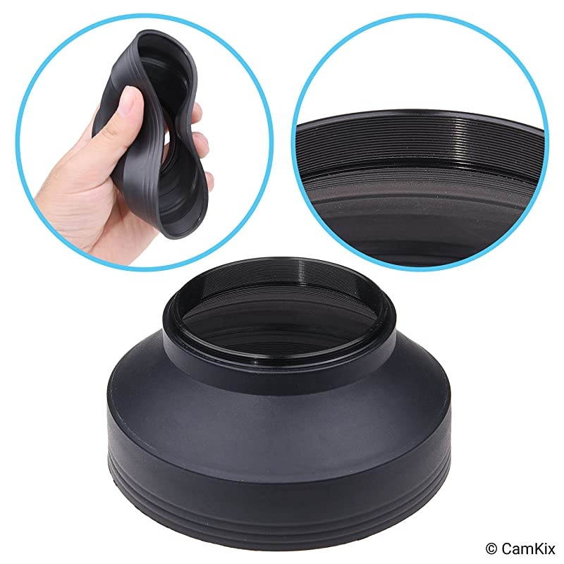 Lens Hood - Rubber - Set of 2 - Collapsible in 3 Steps - Sun Shade/Shield - Reduces Lens Flare and Glare - Blocks Excess Sunlight for Enhanced Photography and Video Footage - Perfect Fit
