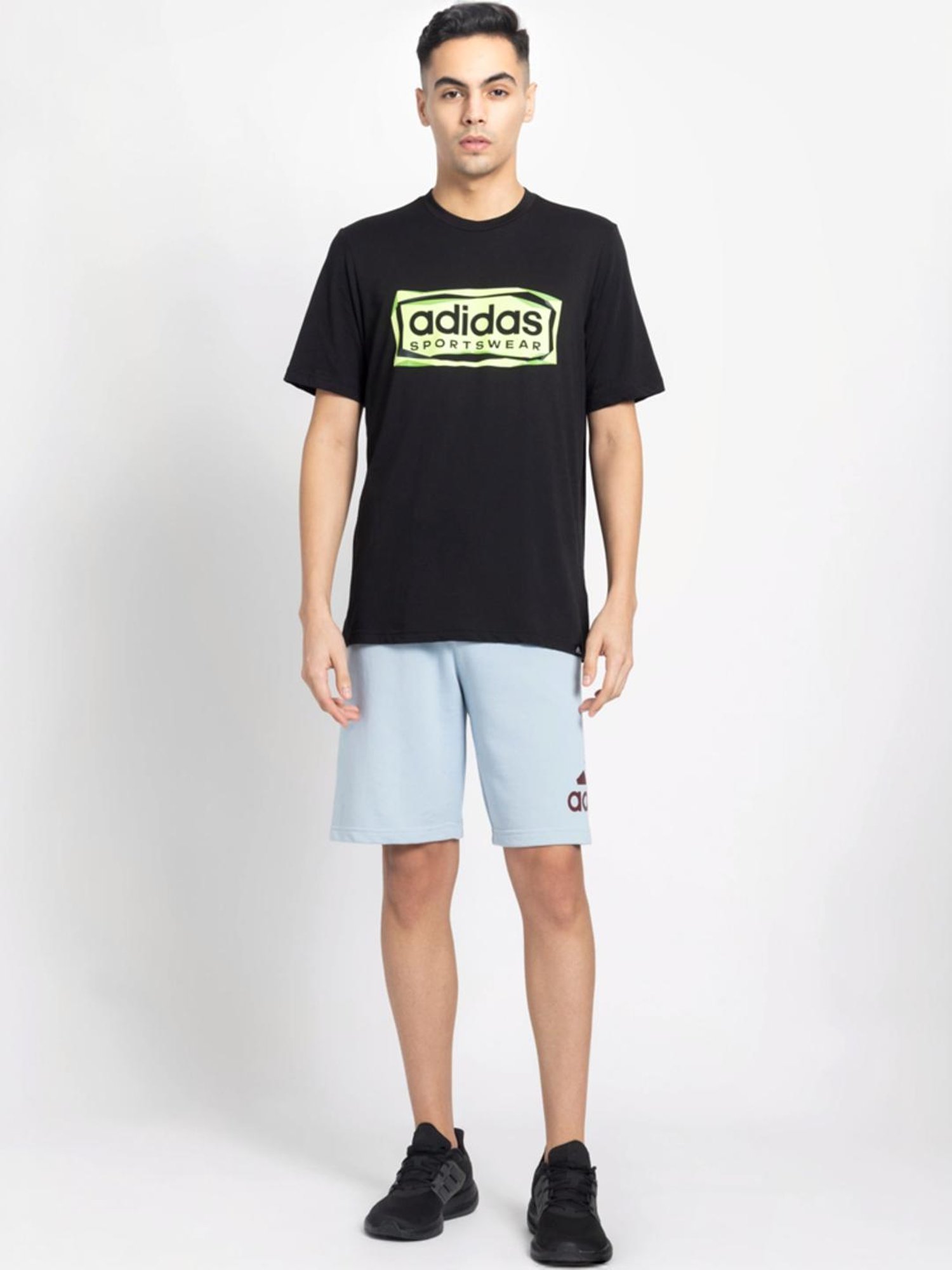 Adidas Black Cotton Regular Fit Printed Sports T-Shirt