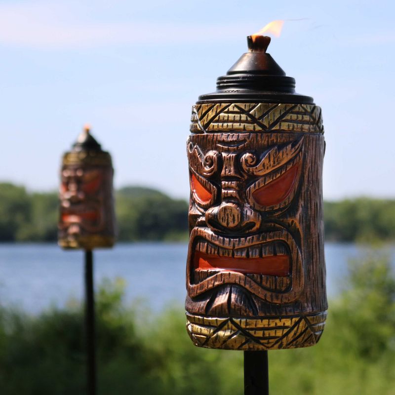 Sunnydaze Outdoor 3-in-1 Adjustable Height Tiki Face Patio and Lawn Citronella Torch Light Set - 4pk