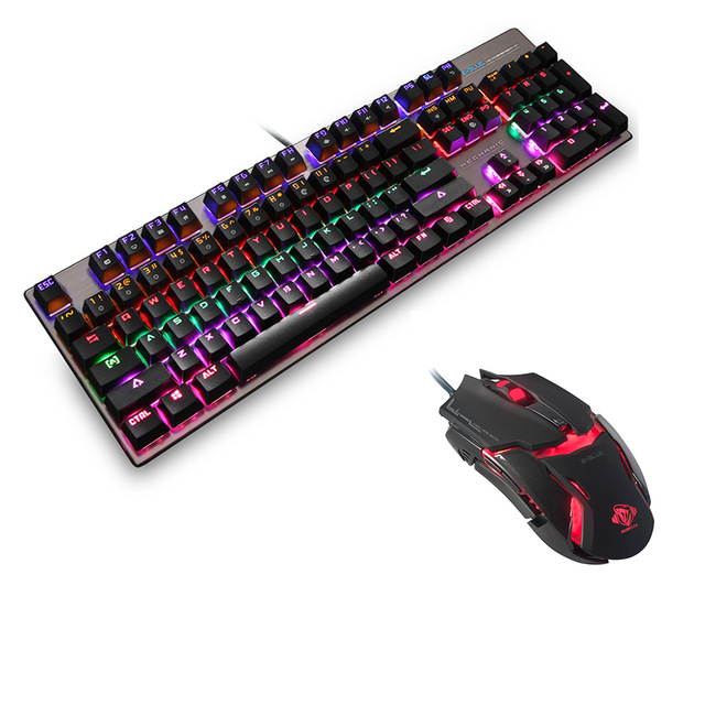 2017 E-3LUE EKM753 Colorful LED Backlight Mechanical Gaming Keyboard 104 Keys USB Wired Blue Switches Metal Panel For PC Laptop