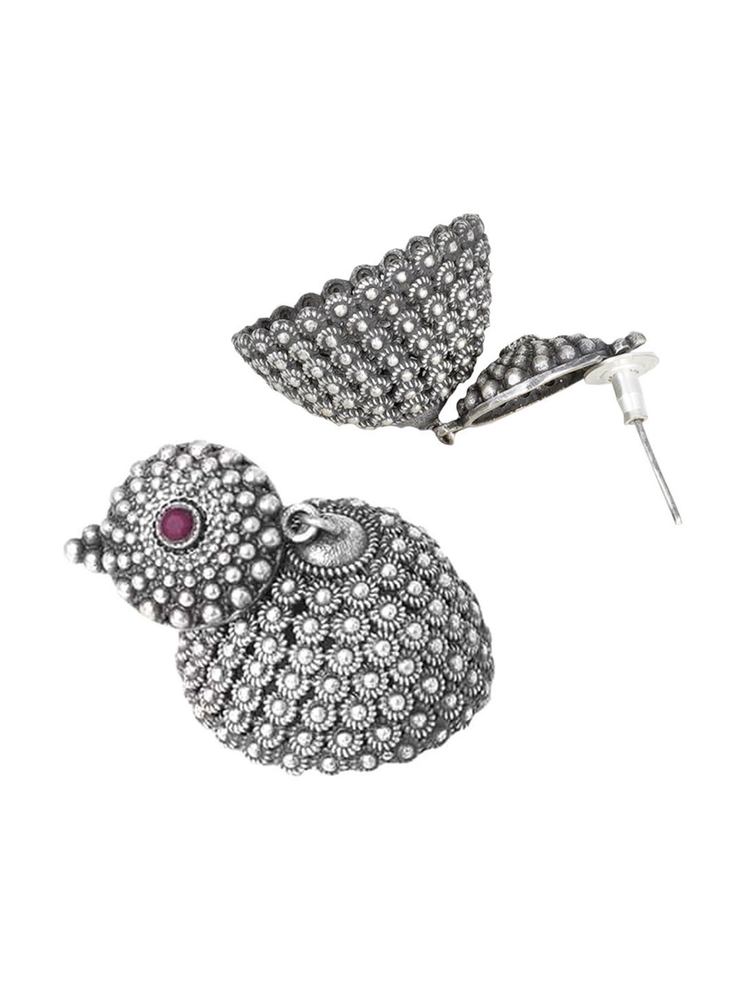 Teejh Dharvi Red Stone Antique Silver Jhumki Earrings