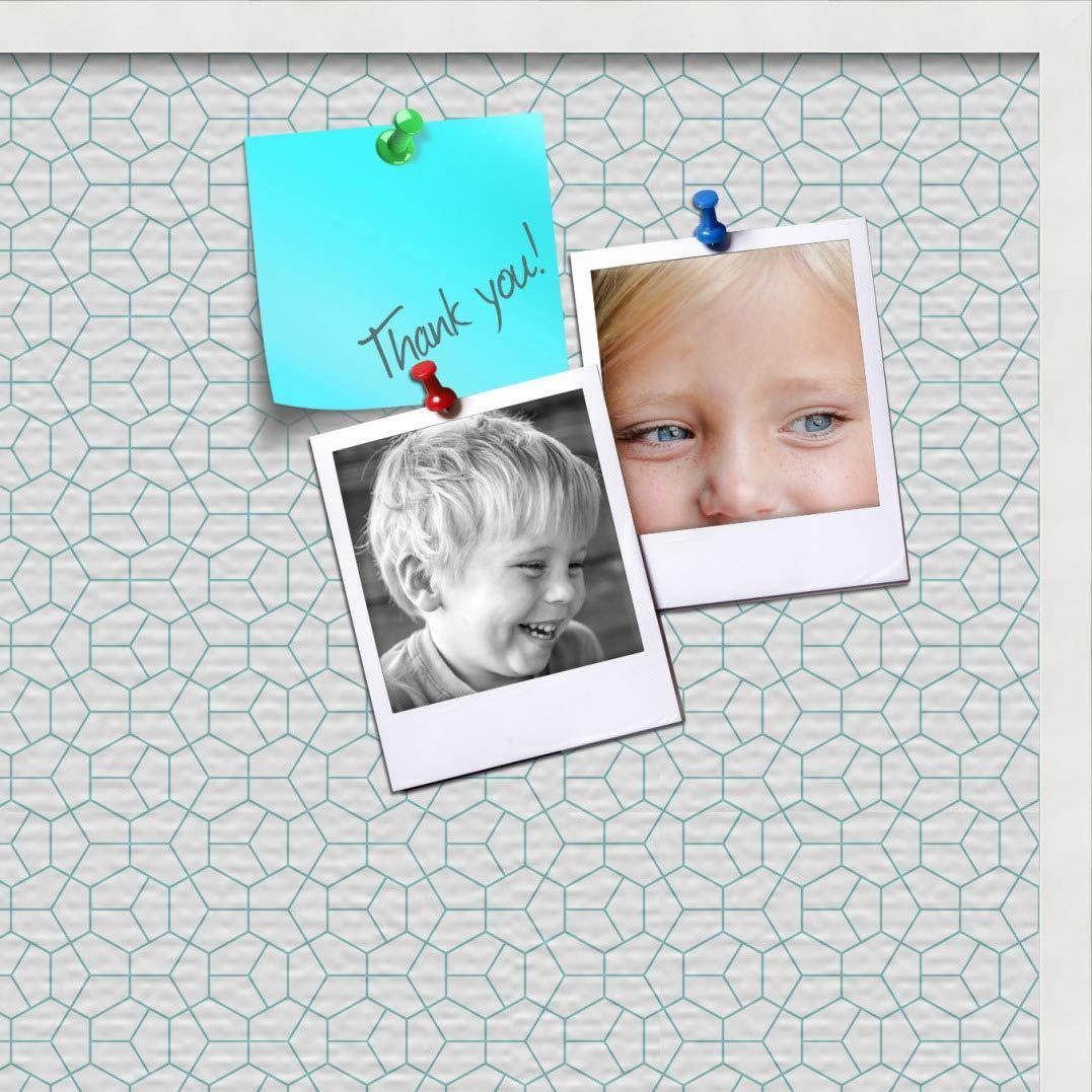 PinPix pin Cork Bulletin Board Made from Canvas, Modeco Hex Aqua 36x24 Inches 2 x 3 ft and Framed in Satin White Frame (PinPix-1540-36x24_FRBW26074)