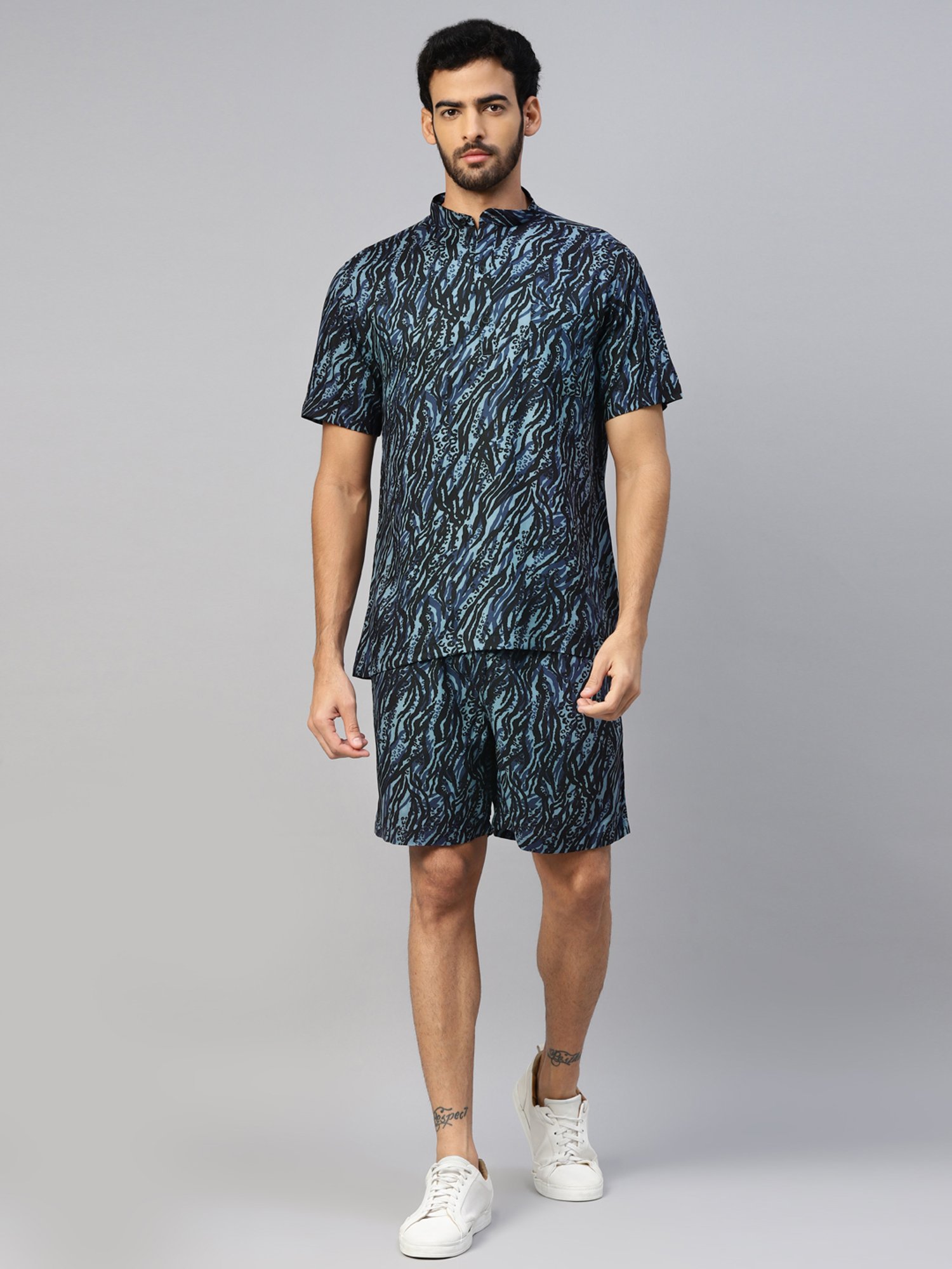 Don Vino Navy Relaxed Fit Printed Shirt & Shorts Set