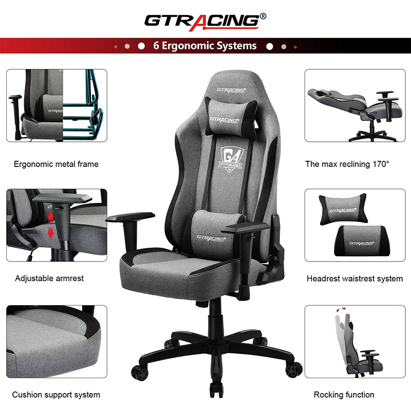 GTRACING Gaming Chair Office Chair High Back Fabric Computer Chair Desk Chair Pc Racing Executive Ergonomic Adjustable Swivel Task Chair and Headrest