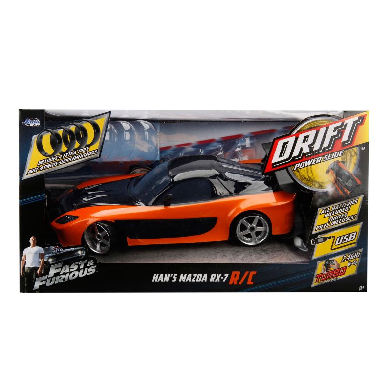 Jada Toys Fast & Furious Elite Drift RC 1993 Mazda RX-7 Remote Control Vehicle 1:10 Scale Orange