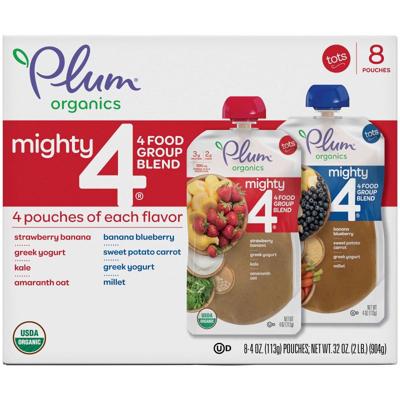 Plum Organics 8pk Mighty 4 Variety Flavor Baby Food Pouches - 32oz