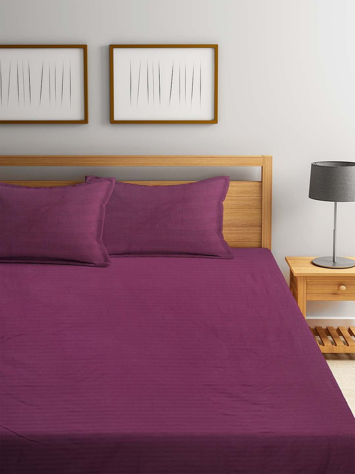 HOSTA HOMES Purple Cotton 280 TC Bed Sheet Set