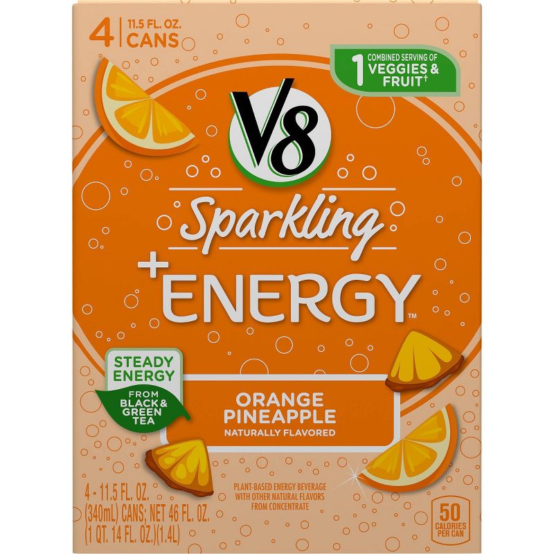 V8 Sparkling +Energy Orange Pineapple Juice Drink - 4pk/11.5 fl oz Cans
