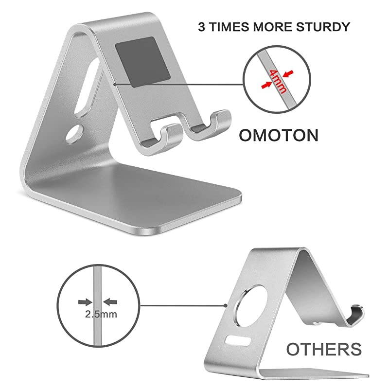 2 Pack  Cell Phone Stand Upgraded Aluminum Cell Phone Holder Phone Cradle with Protective Pads for Phone 12 Pro Max 11 XR XS 8 Plus SE iPad Mini and Android Phones Silver + Sliver