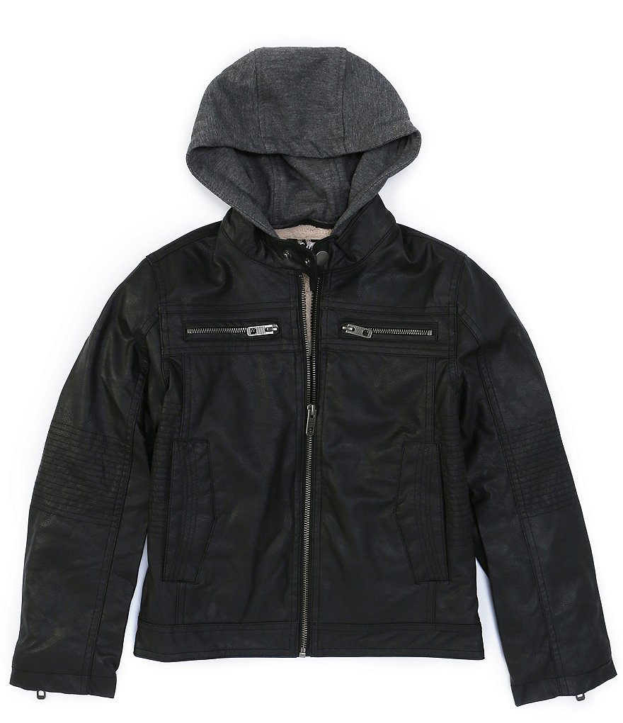 First Wave Big Boys 8-20 Brown Pleather Moto Jacket