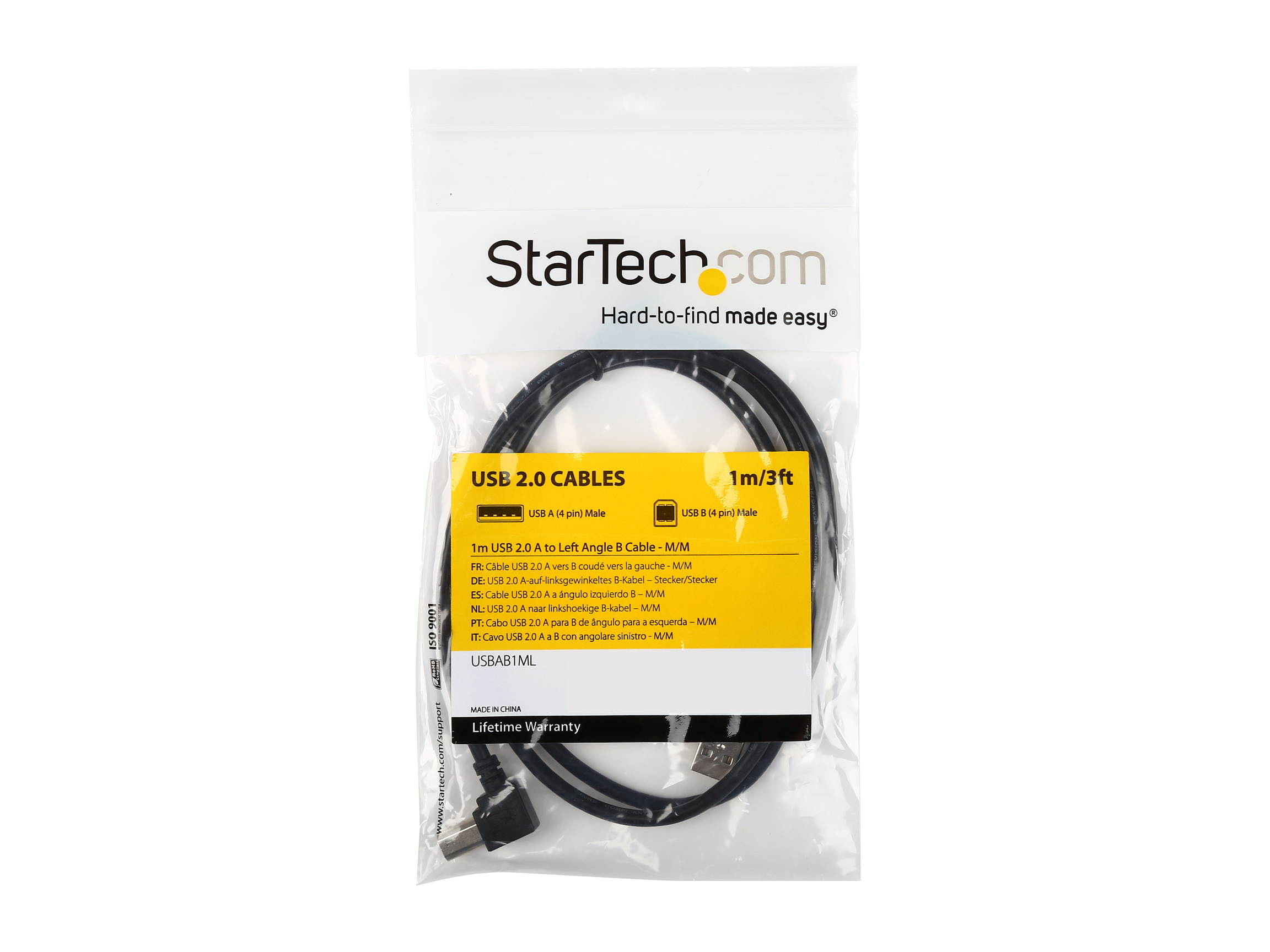 StarTech.com USBAB3ML USB 2.0 A to Left Angle B Cable - M/M