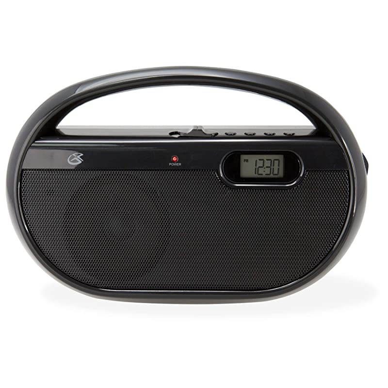 Inc. Portable Top-Loading CD Boombox with AM/FM Radio and 3.5mm Line in for MP3 Device - Red/Black Bundle with , Inc. R602B Portable AM/FM Radio with Digital Clock and Line Input (Black)